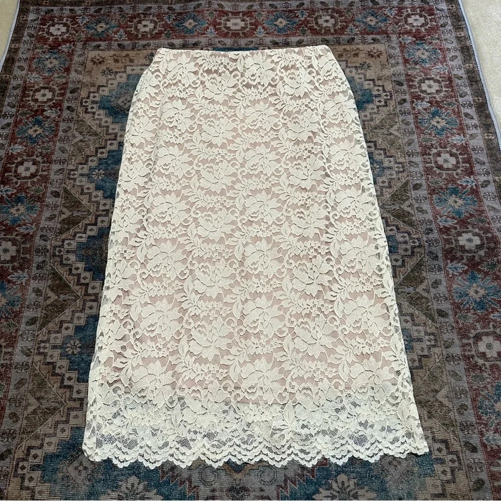 NWT Skies are Blue• Cream and nude lace midi skirt size extra small XS NEW - Picture 9 of 14